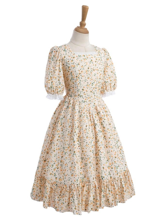 Nuoqi Prairie Dresses for Girls, Pioneer Girl Costume Girls Colonial Dress 4-5 Orange Pink - Image 3